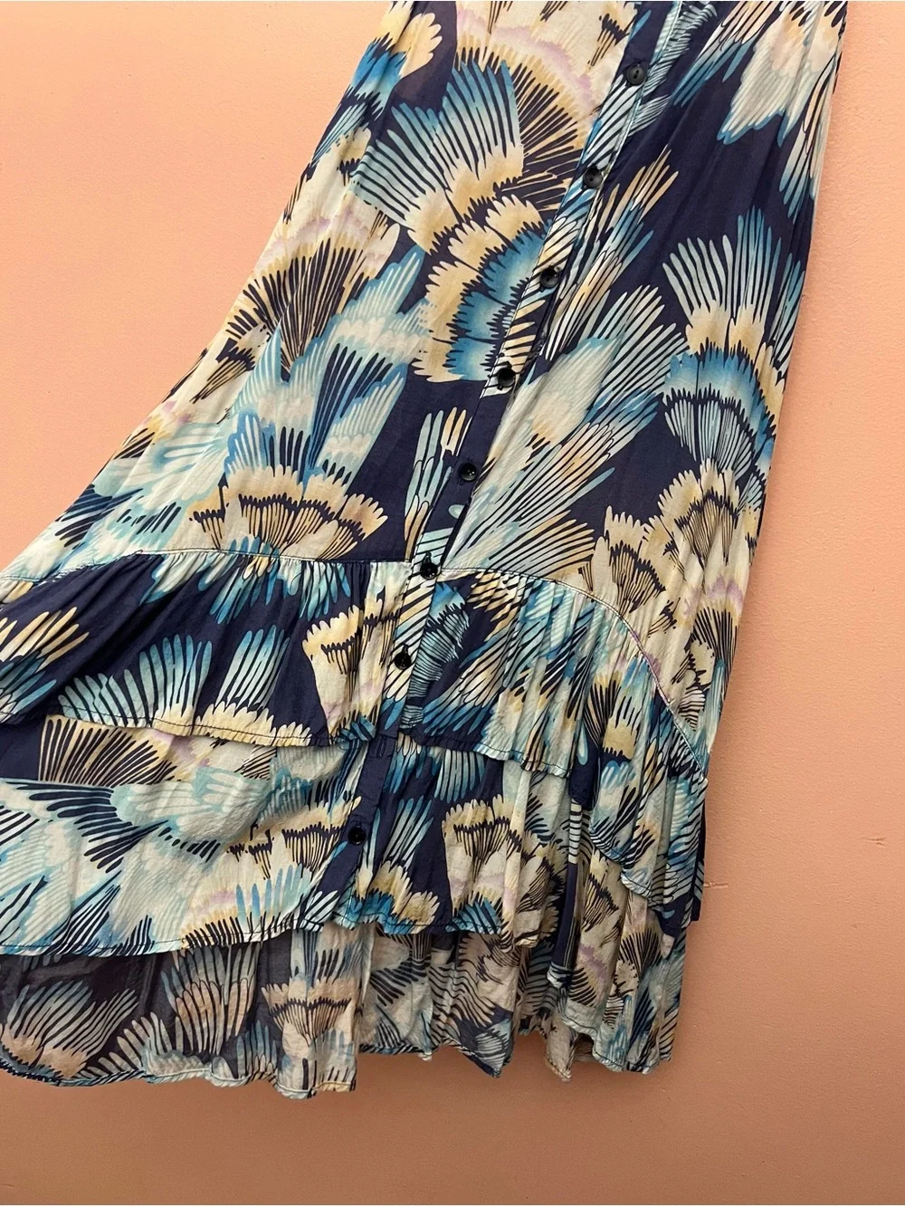 Free People Lightweight Floral Leaf Print Beachy High Low Mini Dress Small